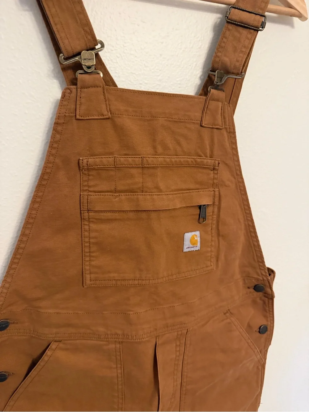 Carhartt women’s Brown Short Bib Overalls Cargo size S relaxed fit